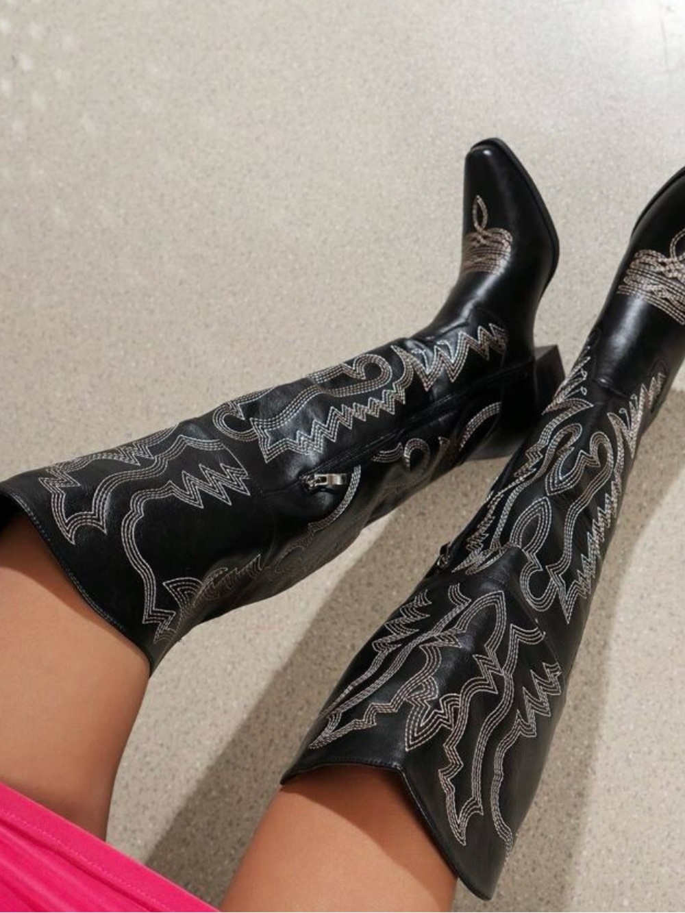 SHEIN Black Over-the-Knee Western Embroidered Boots